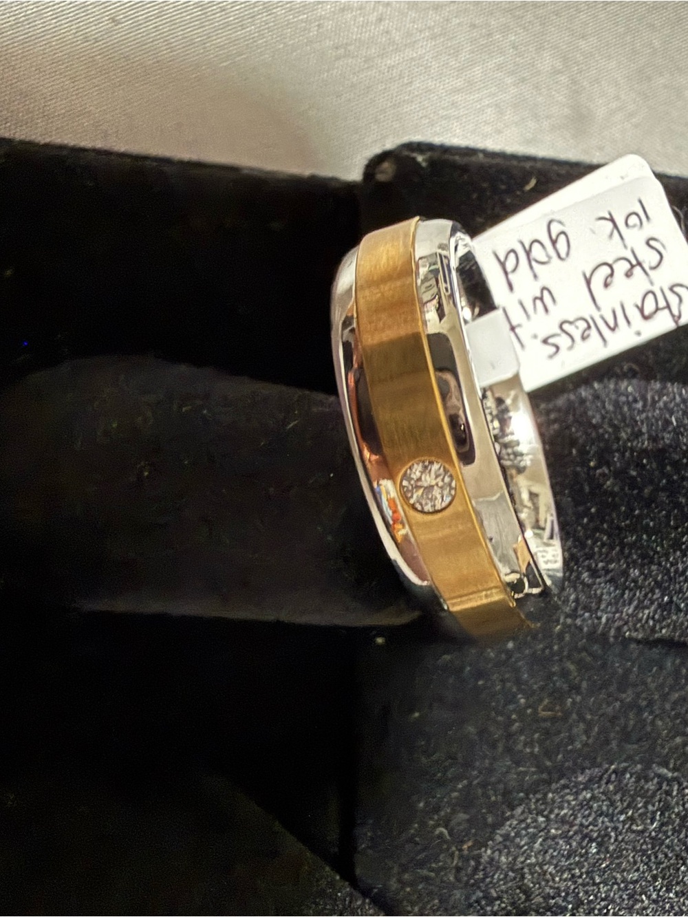Two-Tone 10ct Gold and Silver Ring with Center Diamond Accent